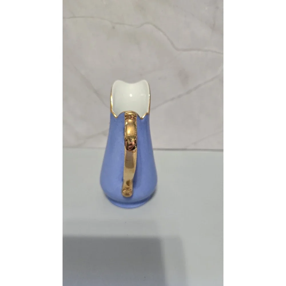 Light Blue Small Creamer Pitcher With Gold Handle And Accents By I Godinger & Co